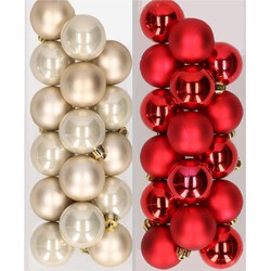 32x stuks kunststof kerstballen mix van champagne en rood 4 cm - Kerstbal