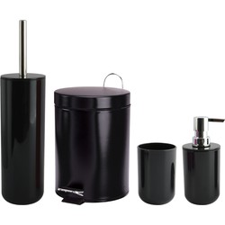 MSV Toiletborstel in houder/beker/zeeppompje/pedaalemmer set Moods - kunststof - zwart - Badkameraccessoireset