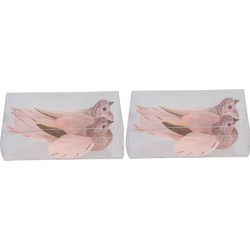 4x Kerstboomversiering glitter roze vogeltjes op clip 11 cm - Kersthangers