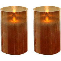 2x stuks luxe LED kaarsen/stompkaarsen in gouden glas 12,5 cm flakkerend - LED kaarsen