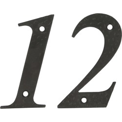 AMIG Huisnummer 12 - massief gesmeed staal - 10cm - incl. bijpassende schroeven - zwart - Huisnummers
