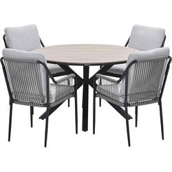 Garden Impressions Stevie tuinset 5-delig taupe - Tulli tuintafel Ø122x75 cm - light teak vironwood