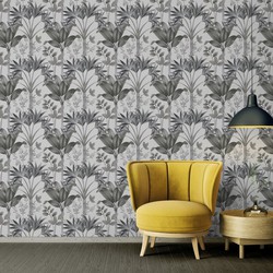 Livingwalls behang bloemmotief grijs, zwart, wit en beige - 53 cm x 10,05 m - AS-391725
