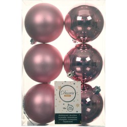 18x stuks kunststof kerstballen lippenstift roze 8 cm glans/mat - Kerstbal