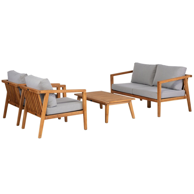 WOOOD Lucca Loungeset Buiten Fauteuil/Bank/Tafel - Teak - Grijs - 