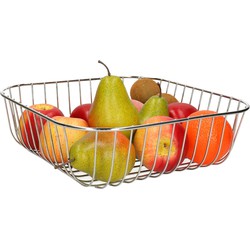 Kinvara Fruitschaal/fruitmand Royal metall - draad metaal - D30 x H9 cm - zilver - vierkant - Fruitschalen