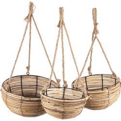 Clayre & Eef Plantenhanger Set van 3  Bruin Rotan Rond Hangpot