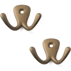 Kapstokhaken - 5x - dubbele haak - brons - 4,2 x 5,0 cm - Kapstokhaken