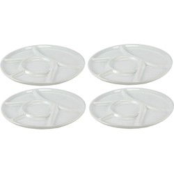 Vakjesbord - 4x - wit - 23 cm - 6 vakjes - fondue/gourmet/bbq bord - vakjesborden - Gourmetborden