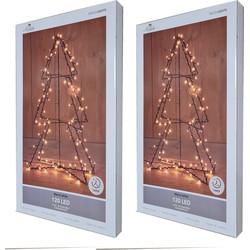 Set van 2x stuks verlichte zwarte 3D lichtbomen/metalen bomen/kerstbomen 120 led lichtjes 77 cm - kerstverlichting figuur