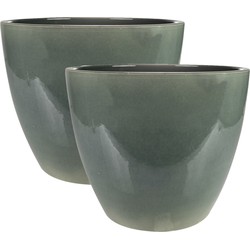 2x stuks plantenpot/bloempot in een strakke Scandinavische look antraciet Dia 24 cm en Hoogte 22 cm - Plantenpotten