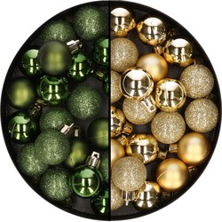 40x stuks kleine kunststof kerstballen groen en goud 3 cm - Kerstbal