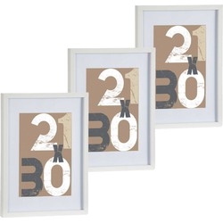 3x stuks houten fotolijst wit geschikt voor een foto van 21 x 30 cm of 30 x 40 cm - Fotolijsten
