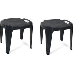 Set van 2x stuks kunststof tuin bijzettafeltjes/voetenbankjes zwart - Bijzettafels