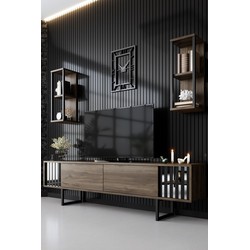 TV Meubel Set Chrome Line Walnoot Zwart Melamine 180x48x30 cm