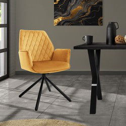 Draaibare eetkamerstoel met rugleuning en armleuningen Mosterdgeel Keukenstoel met microvezel fluwelen bekleding ML design