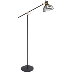 Industriële Vloerlamp - Anne Light & Home - Metaal - Industrieel - E27 - L: 28cm - Voor Binnen - Woonkamer - Eetkamer - Zwart