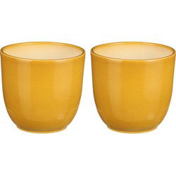 Mica Decorations Plantenpot - 2x - Okergeel - keramiek - glans - D22/H20 cm - Plantenpotten
