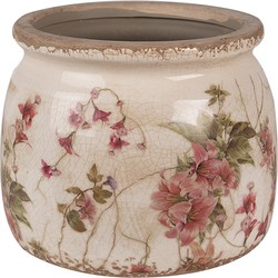Clayre & Eef Bloempot  Ø 12x10 cm Beige Roze Keramiek Bloemen Bloempot Binnen