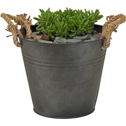 Mega Collections emmer/plantenpot Old Rope - zink - antraciet - D28 X H27 cm - IJzeren emmer / teil