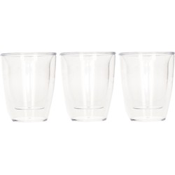 Koffieglazen/theeglazen - 3x - dubbelwandig - transparant kunststof - 180 ml - Koffie- en theeglazen