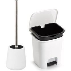 5Five Toilet accessoires set - WC-borstel/pedaalemmer 7.5L - wit - Toiletaccessoireset