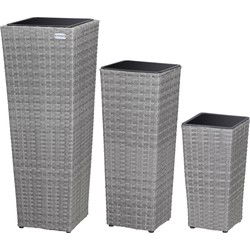 Casaria Bloempotten - 3 stuks - Polyrattan