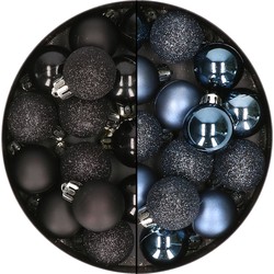 28x stuks kleine kunststof kerstballen zwart en nachtblauw 3 cm - Kerstbal