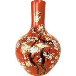 Fine Asianliving Chinese Vaas Rood Bloesems Handgemaakt D41xH57cm