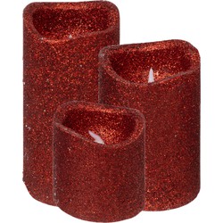 Feeric lights LED kaarsen set - 3x stuks - rood glitter - LED kaarsen