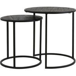 Light&living Bijzettafel S/2 Ø40x45+Ø50x52 cm DOBA hout antiek-mat zwart