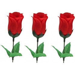 3x Super voordelige rode rozen 28 cm Valentijnsdag - Kunstbloemen
