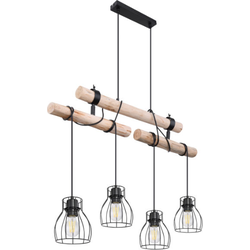 Extravagante landelijke hanglamp 4-lichts | E27 | Zwart | Houten balken | Eetkamer | Woonkamer |
