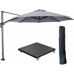 Garden Impressions Hawaii zweefparasol Ø350 cm carbon black / licht grijs met 90kg verrijdbare parasolvoet en parasolhoes