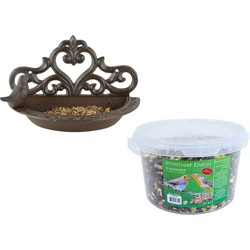 Wand vogel voederbak/drinkbak gietijzer 24 cm inclusief 4-seizoenen energy vogelvoer - Vogelhuisjes