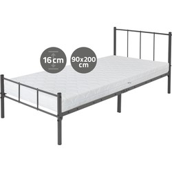 ML design metalen bed zwart, 90x200 cm, gemaakt van stalen frame