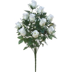 Louis Maes Kunstbloemen boeket rozen/gipskruid - wit - H56 cm - Bloemstuk - Bladgroen - Kunstbloemen