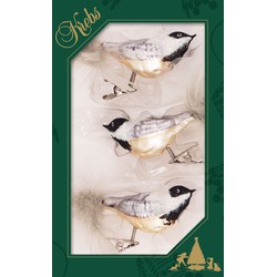 3x stuks luxe glazen decoratie vogels op clip wit/goud/zwart 11 cm - Kersthangers