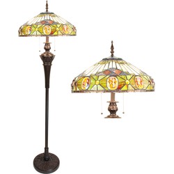 LumiLamp Tiffany Vloerlamp  166 cm Beige Geel Glas Kunststof Rond Staande Lamp