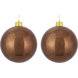 2x Mega kunststof decoratie kerstballen kastanje bruin 25 cm - Kerstbal
