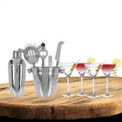 Excellent Houseware cocktails maken set 6-delig met 4x Martini glazen - Cocktailshakers