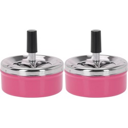 Set van 2x stuks ronde draaiasbak/drukasbak metaal 10 cm roze voor binnen/buiten - Asbakken