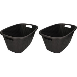 Kunststof wasmand - 2x - zwart - 35 liter - 60 x 40 x 25 cm - Wasmanden