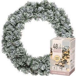 Kerstkrans groen met sneeuw 40 cm incl. verlichting warm wit 4m - Kerstkransen