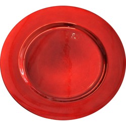 6x Ronde rode glimmende onderborden 33 cm voor een diner - Onderborden