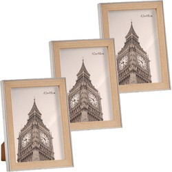 3x stuks kunststof fotolijst zilver met hout geschikt voor een foto van 13 x 18 cm - Fotolijsten