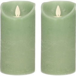 2x LED kaarsen/stompkaarsen jade groen met dansvlam 15 cm - LED kaarsen