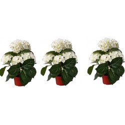 3x stuks Kunstplanetn Hortensia wit 36 cm - Kunstplanten