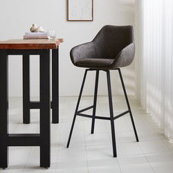 Draaibare Barkruk Antraciet Ecoleder Elise - Met Armleuning - Zithoogte 79 cm