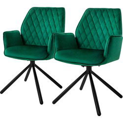 Eetkamerstoel set van 2 draaibaar met rugleuning en armleuningen Donkergroen Keukenstoel met microvezel fluwelen bekleding ML design